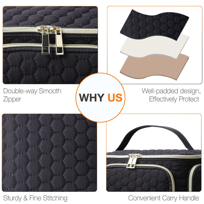 Travel Makeup Bag with Handle — Large Multi-Compartment Cosmetic Organizer