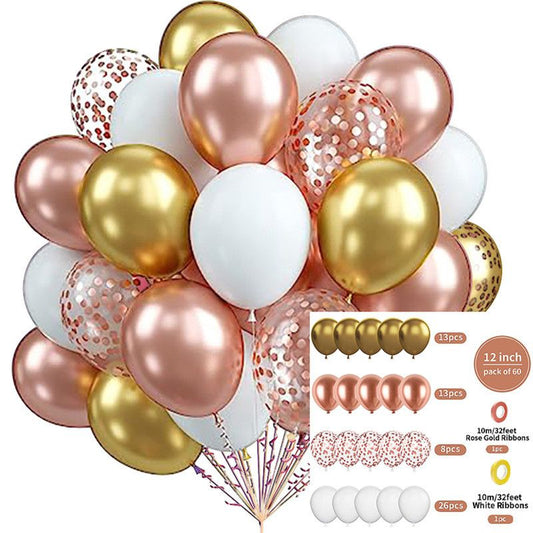 60-Piece Latex Balloon Set - Gold, White & Glitter