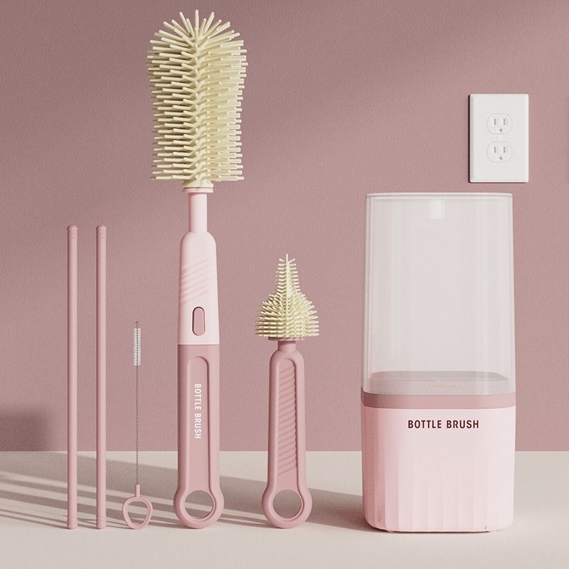 6-in-1 Silicone Bottle Brush Set - Pink