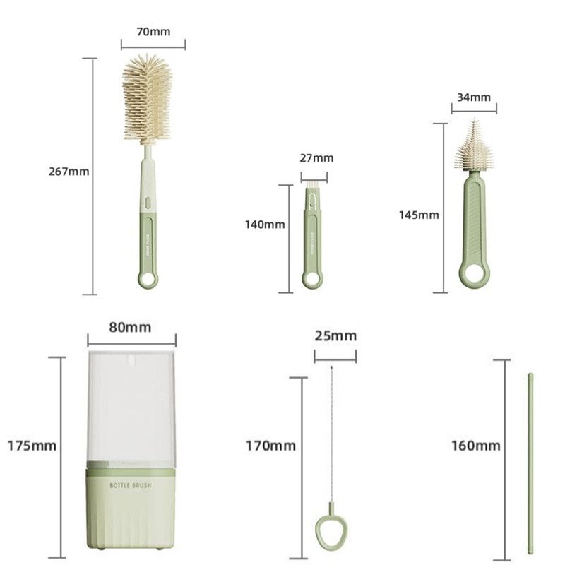 6-in-1 Silicone Bottle Brush Set - Green