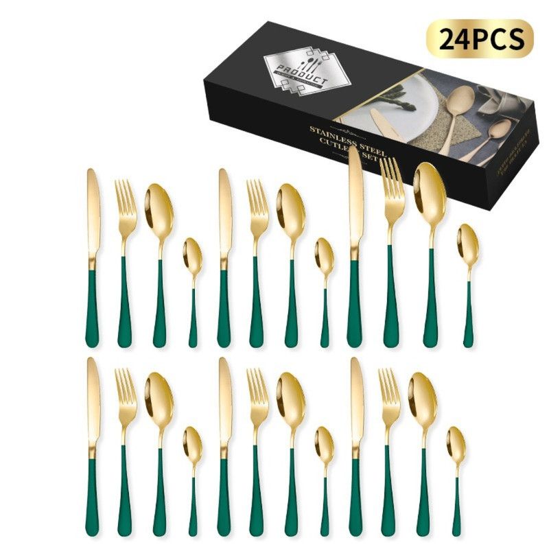 24-Piece Stainless Steel Flatware Set - Green