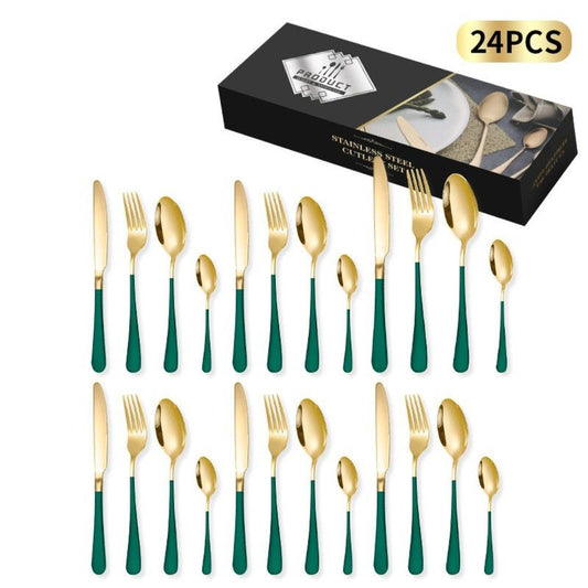 24-Piece Stainless Steel Flatware Set - Green