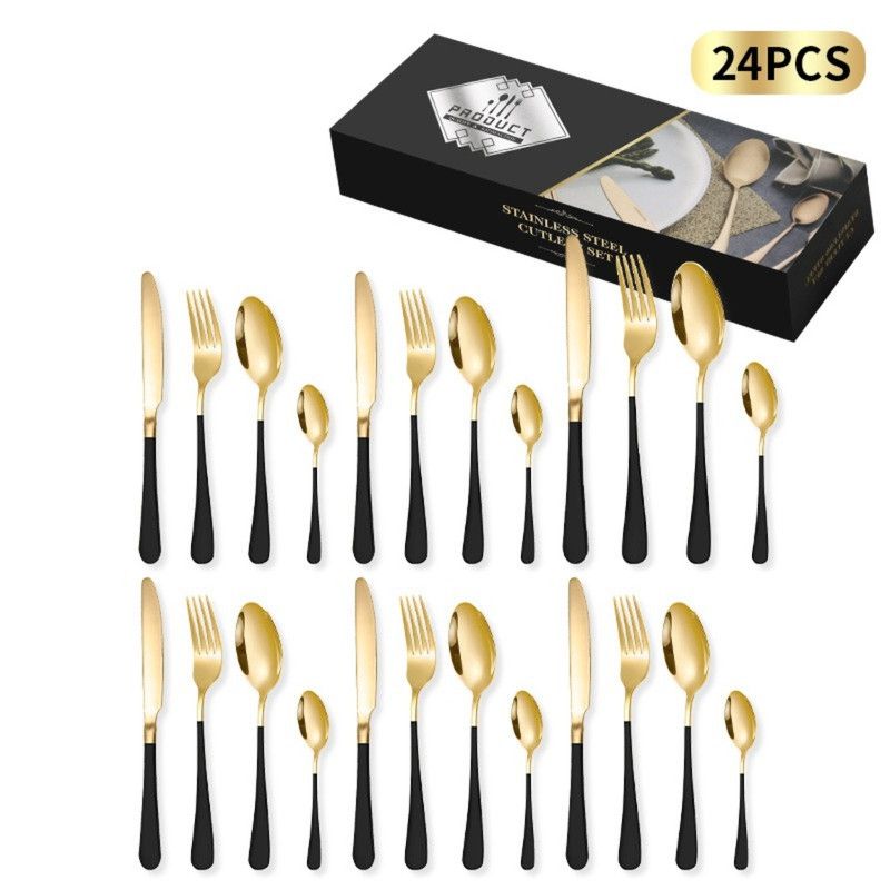 24-Piece Stainless Steel Flatware Set - Black/Gold