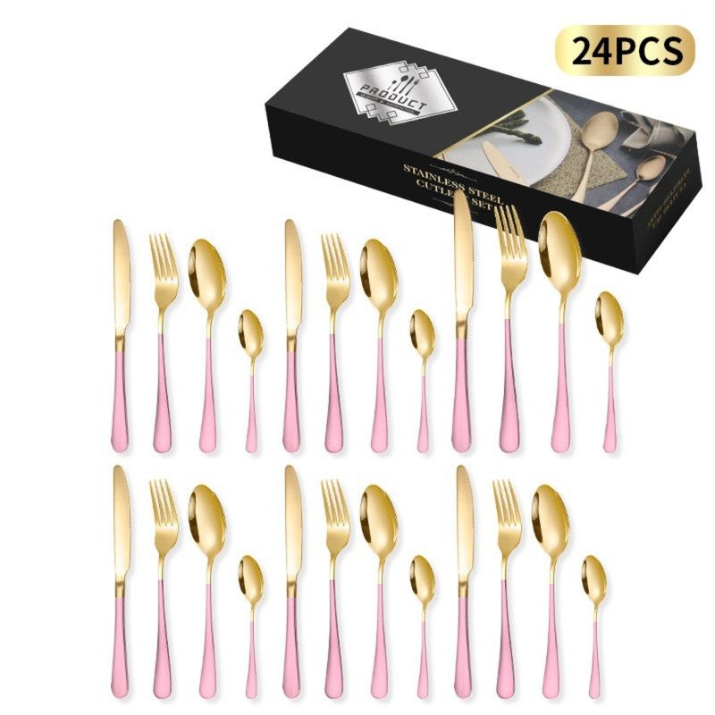 24-Piece Stainless Steel Flatware Set - Pink