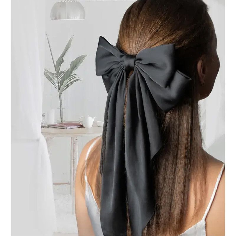 Long Bow Hair Clip - Black