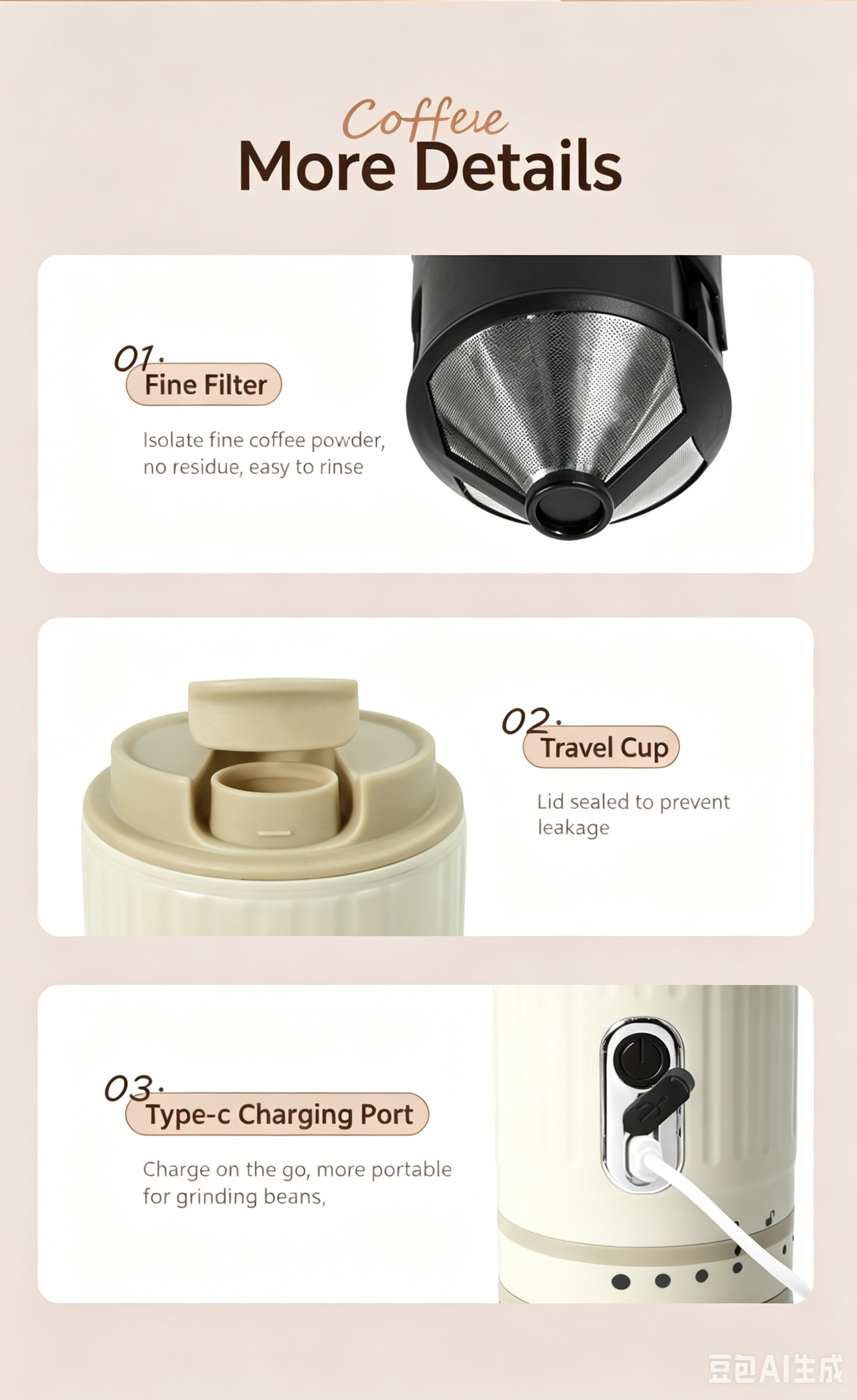 Portable Electric Coffee Maker with Grinder