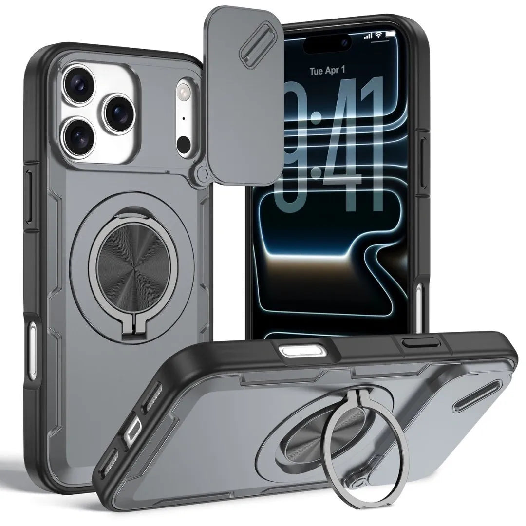 Grey Magnetic Lens-Slide Case for iPhone 17 Pro