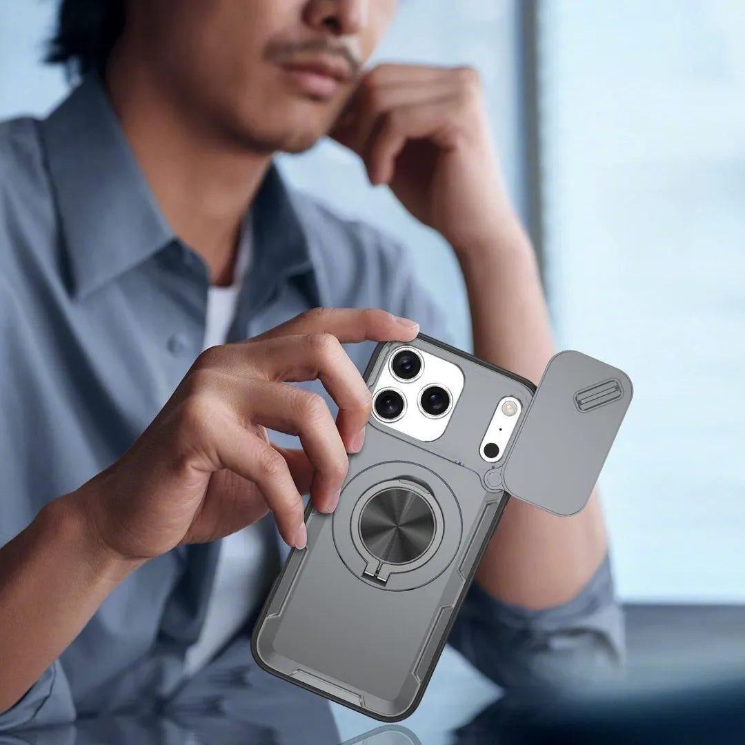 Grey Magnetic Lens-Slide Case for iPhone 17 Pro