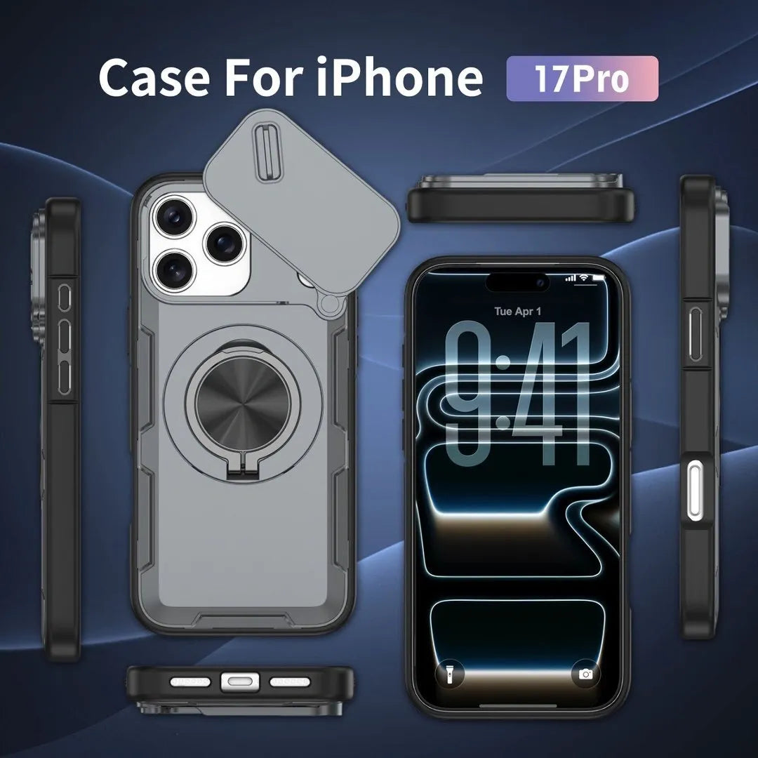 Grey Magnetic Lens-Slide Case for iPhone 17 Pro
