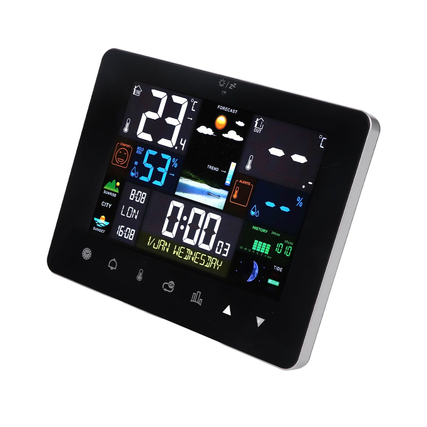Colorful Touch Screen Digital Weather Forecast Station Wireless Indoor Outdoor Thermometer