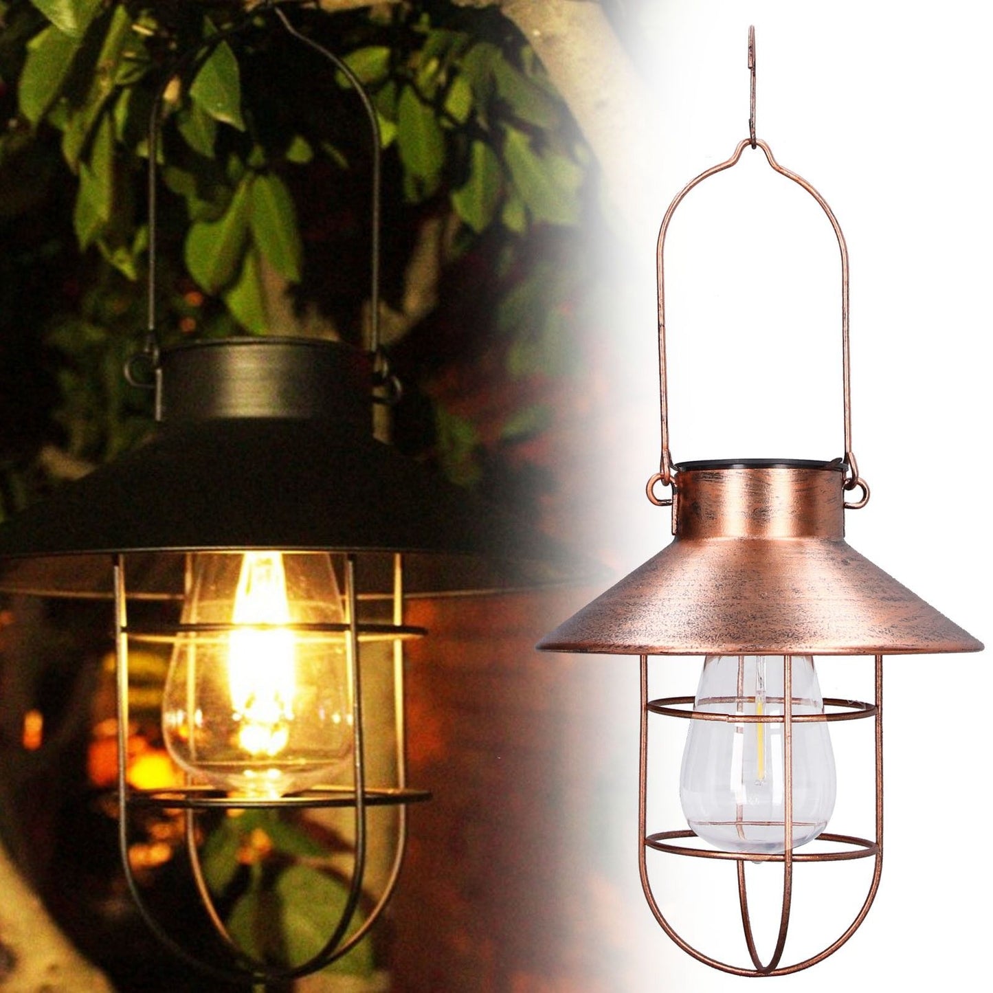 Solar Hanging Light Decorative Iron Frame LED Outdoor Retro Lantern for Garden Yard Porch