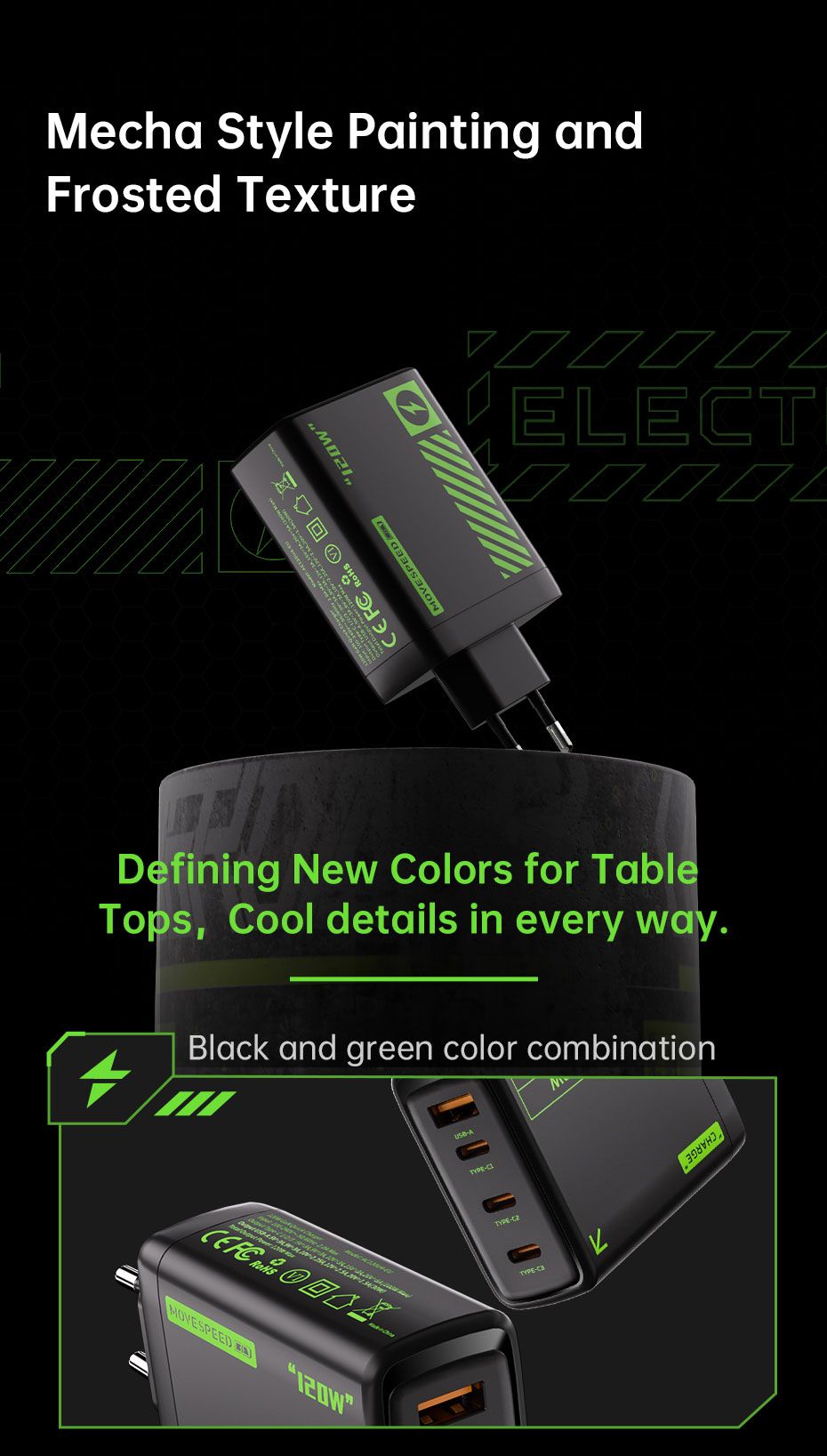 30W 4-Port USB-C Fast Charger - Black