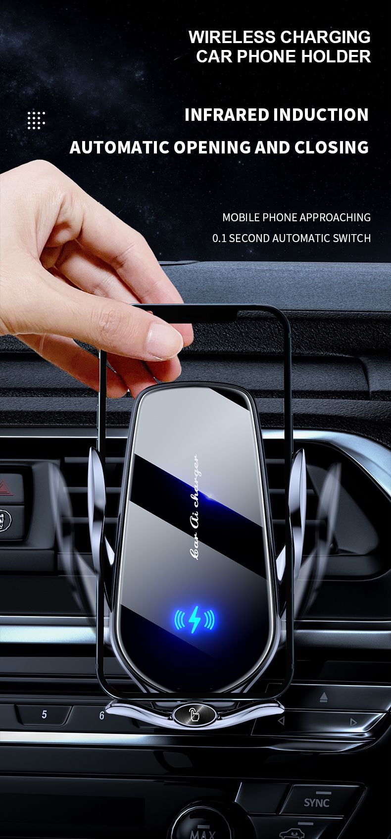 FJ22 Auto-Clamping Wireless Car Charger Mount - Pink