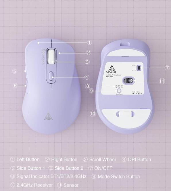 SM68 Dual-Mode Wireless Gaming Mouse - Purple