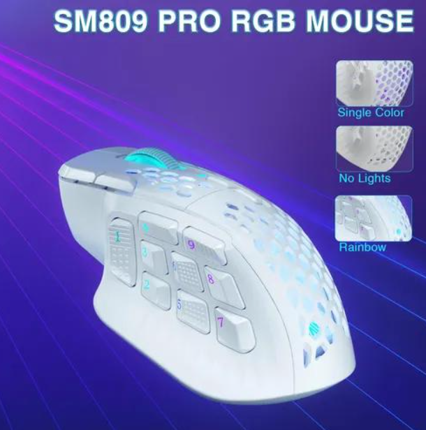 SM809 Pro Tri-Mode Wireless Gaming Mouse - White