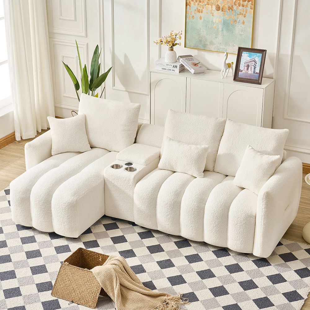 92-inch Teddy Fabric Corner Sofa - Black