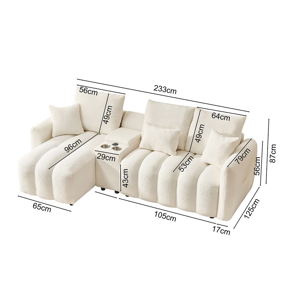 92-inch Teddy Fabric Corner Sofa - Black