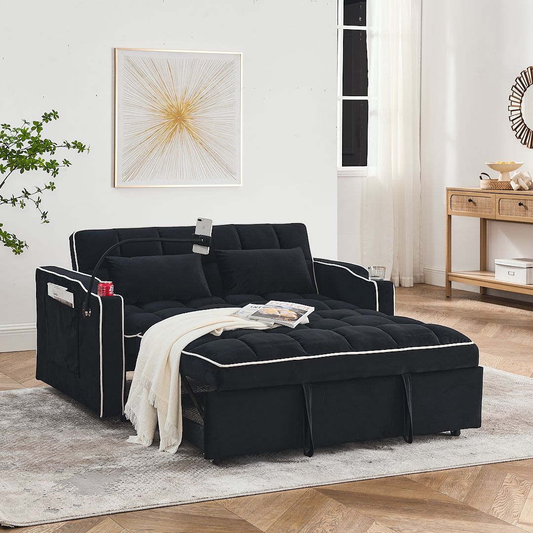 Foldable Velvet Sofa Bed - Light Grey