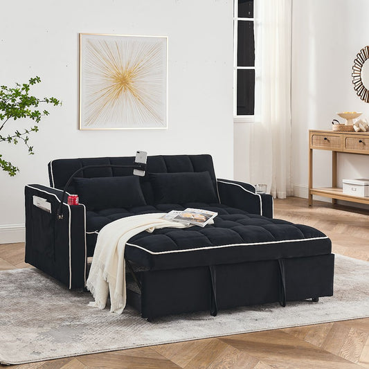Foldable Velvet Sofa Bed - Light Grey