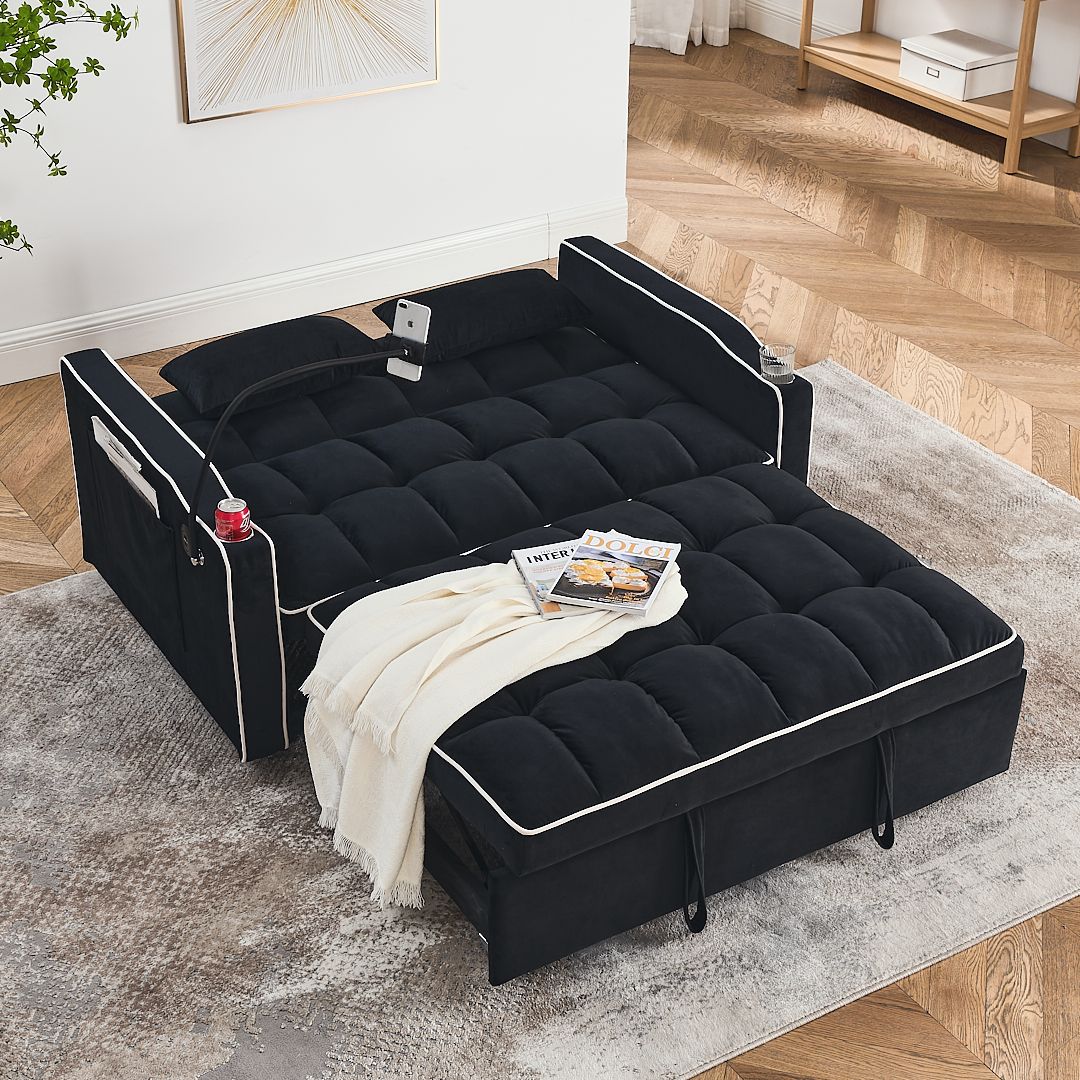 Foldable Velvet Sofa Bed - Light Grey