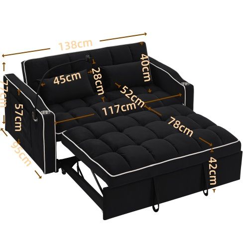 Foldable Velvet Sofa Bed - Light Grey