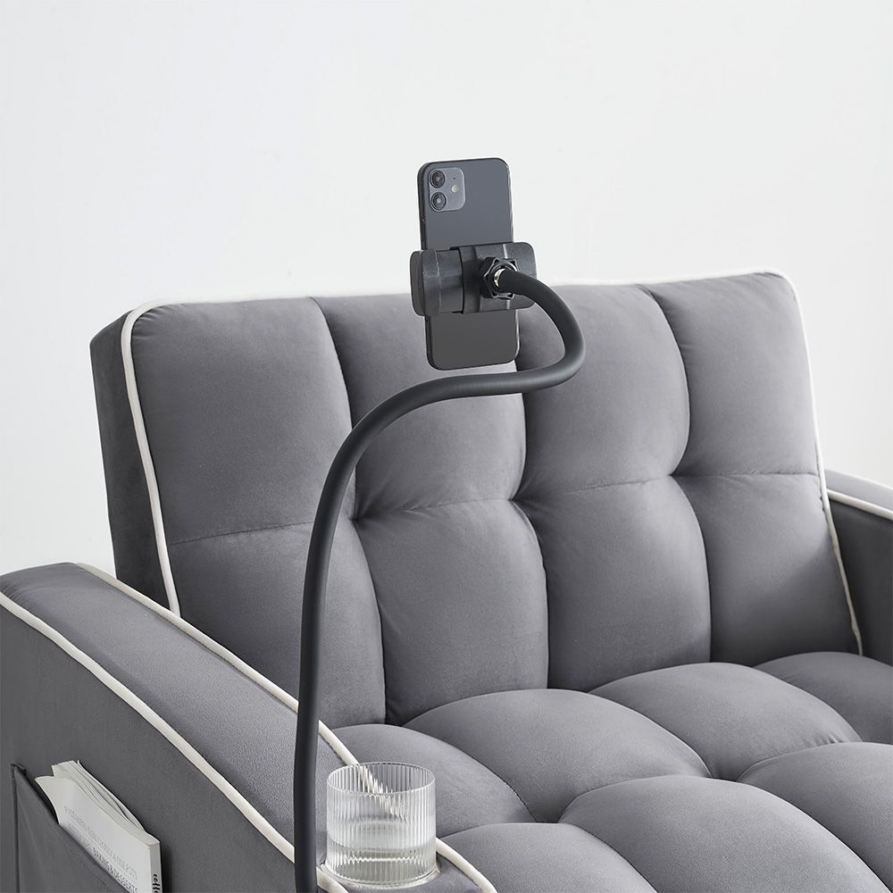 Single Sofa Bed with USB Ports and Phone Holder - Grey