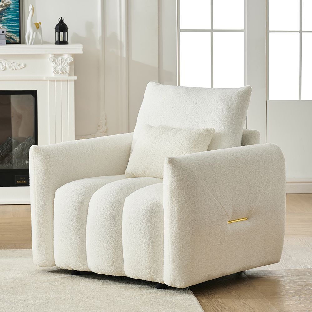 35-inch Teddy Fabric Lounge Chair with Pillow - Black