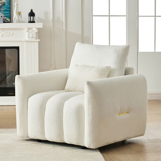 35-inch Teddy Fabric Lounge Chair with Pillow - Black