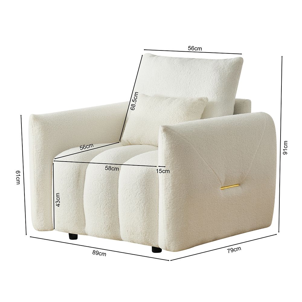 35-inch Teddy Fabric Lounge Chair with Pillow - Black