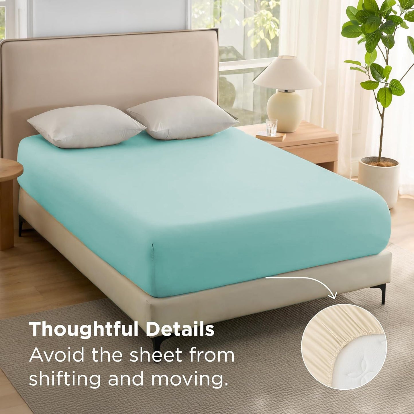 2000TC Hotel Quality Fitted Sheets - 2 Piece Fitted Sheets  -Breathable Bedding - Wrinkle, Fade, Stain Resistant- 16inch/40cm Deep Pocket Fitted Bed Sheets-Wrinkle and Fade Resistant,(Ice blue,Double)