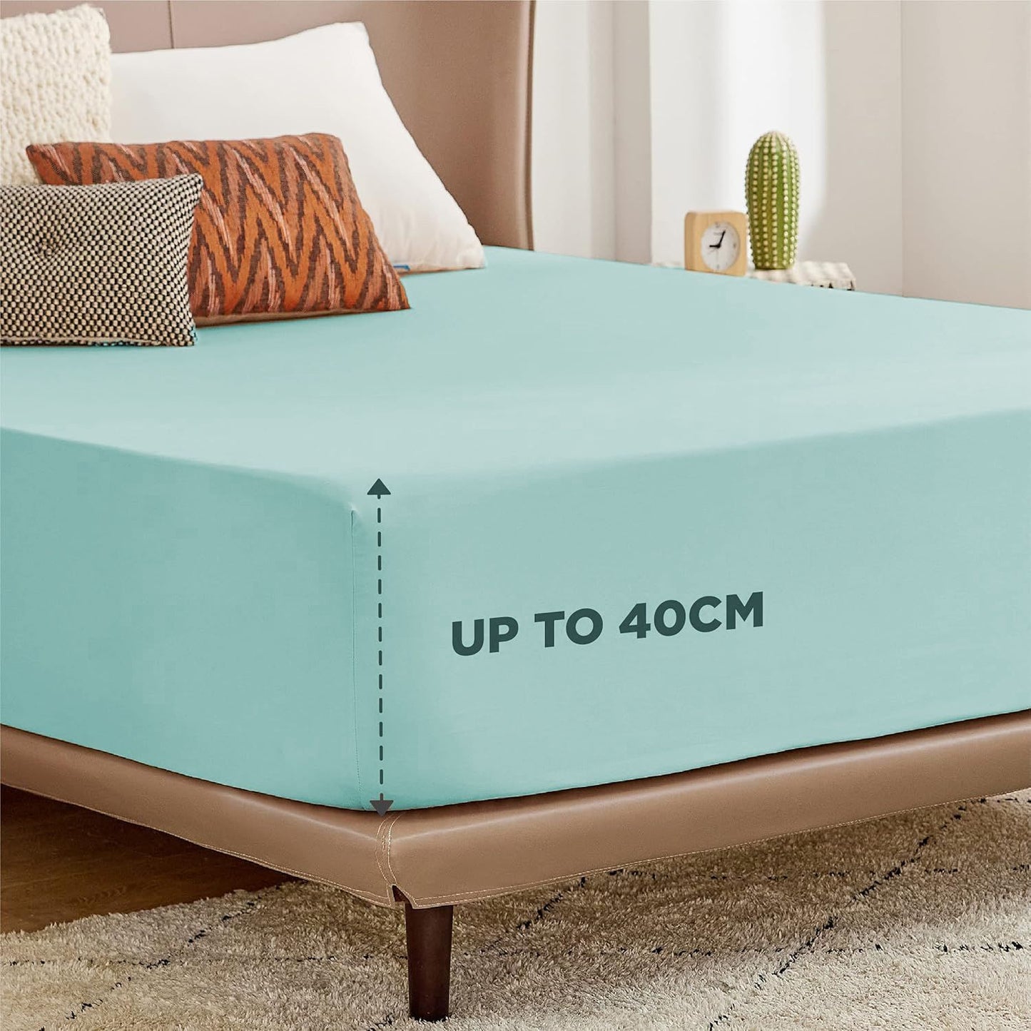 2000TC Hotel Quality Fitted Sheets - 2 Piece Fitted Sheets  -Breathable Bedding - Wrinkle, Fade, Stain Resistant- 16inch/40cm Deep Pocket Fitted Bed Sheets-Wrinkle and Fade Resistant,(Ice blue,Double)