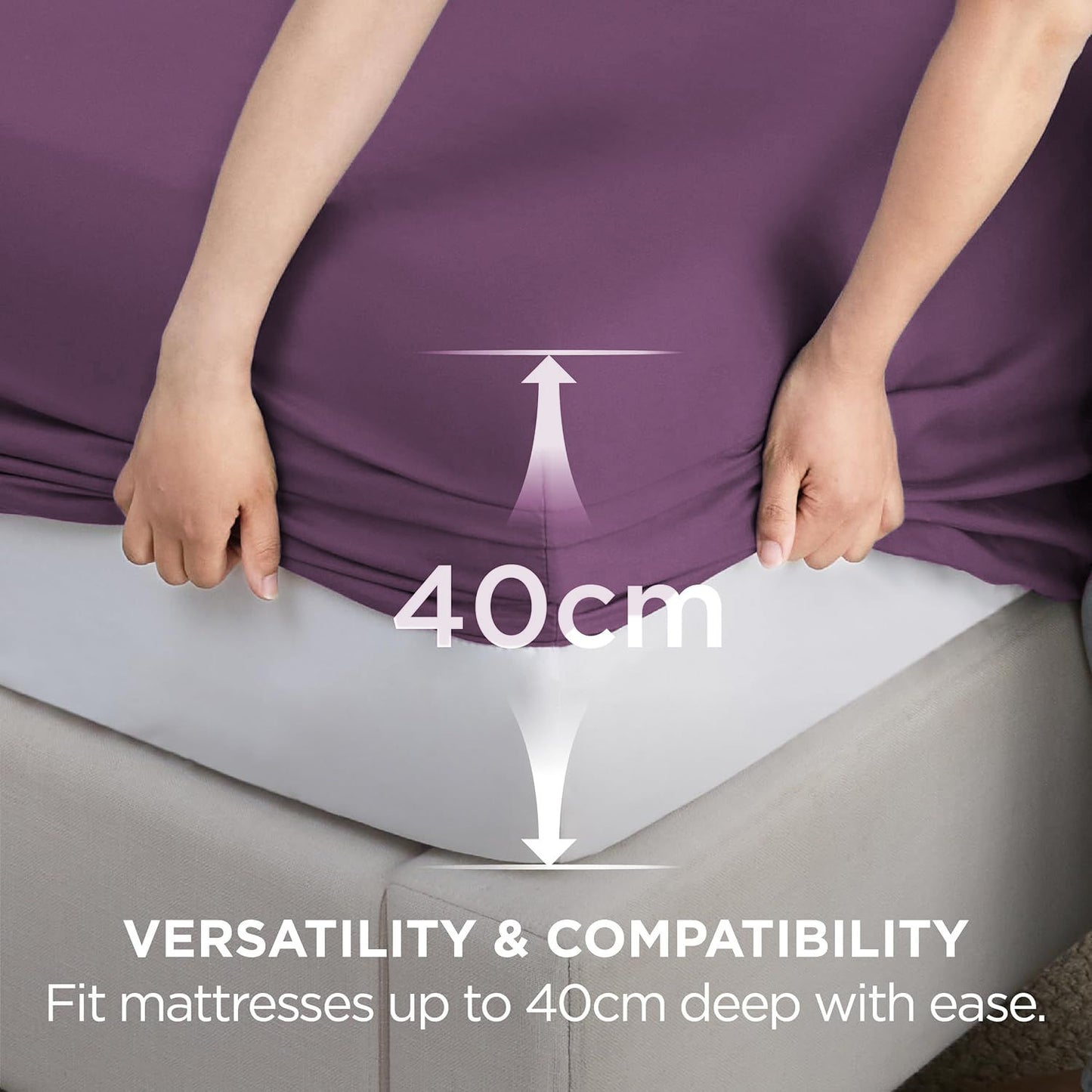 2000TC Hotel Quality Fitted Sheets - 2 Piece Fitted Sheets  -Breathable Bedding - Wrinkle, Fade, Stain Resistant- 16inch/40cm Deep Pocket Fitted Bed Sheets-Wrinkle and Fade Resistant,(Purple,Double)