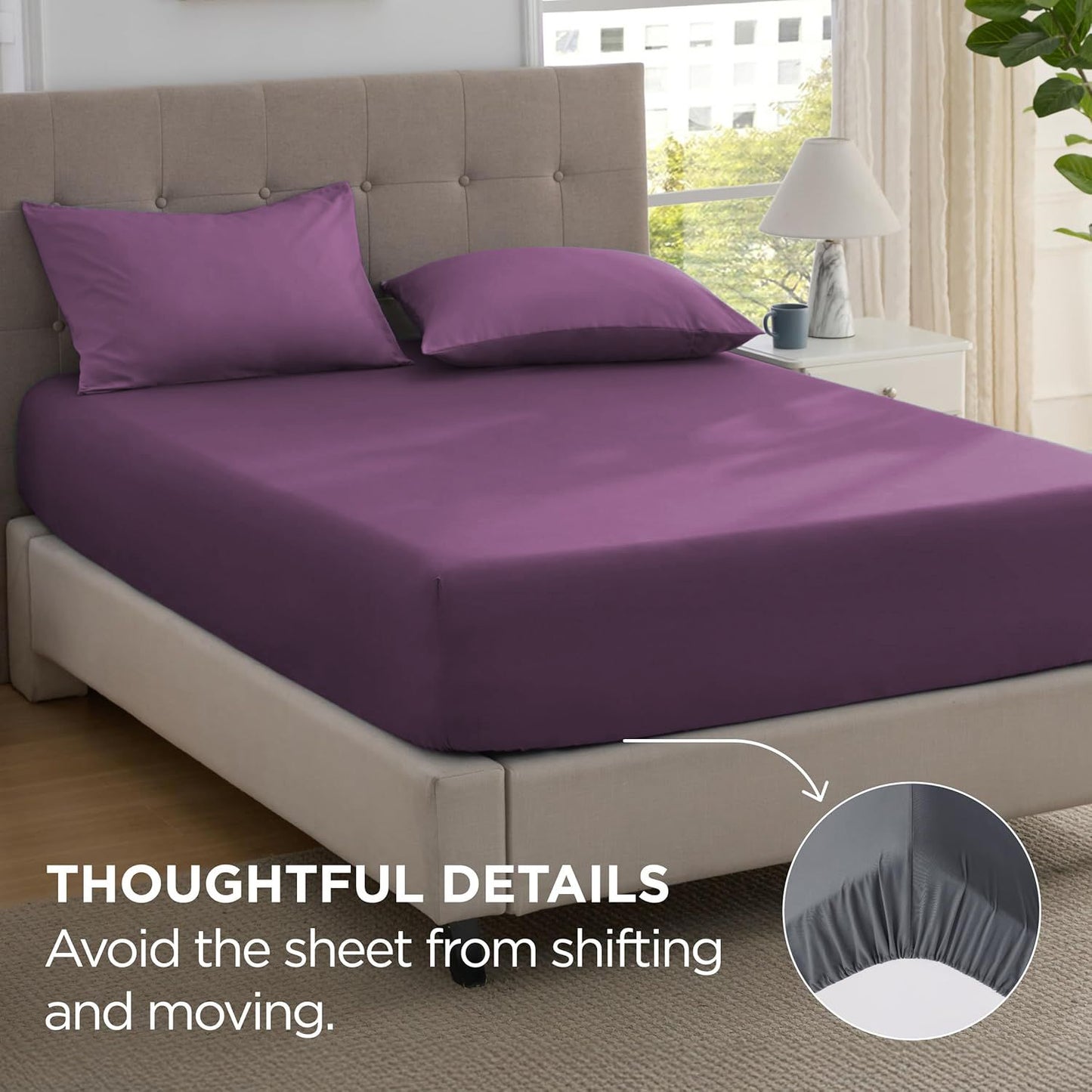 2000TC Hotel Quality Fitted Sheets - 2 Piece Fitted Sheets  -Breathable Bedding - Wrinkle, Fade, Stain Resistant- 16inch/40cm Deep Pocket Fitted Bed Sheets-Wrinkle and Fade Resistant,(Purple,King)