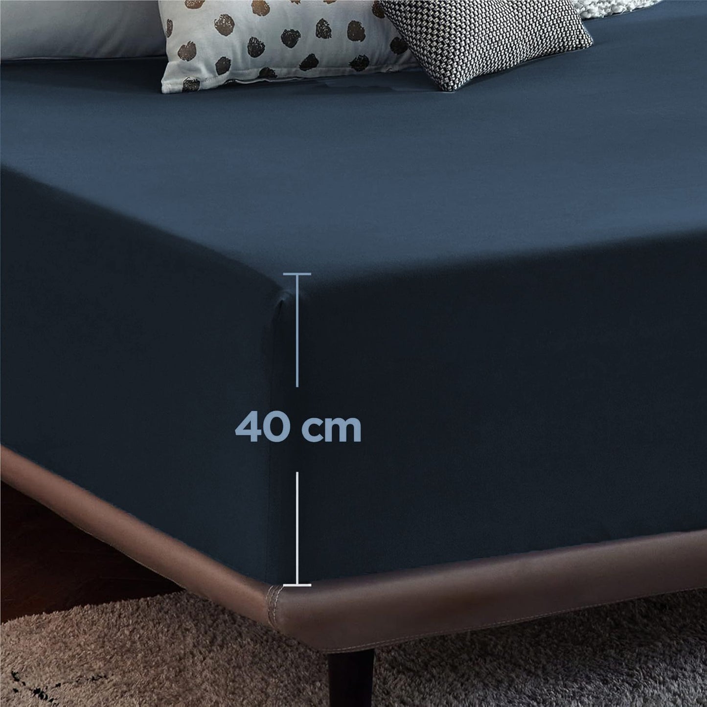 2000TC Hotel Quality Fitted Sheets - 2 Piece Fitted Sheets  -Breathable Bedding - Wrinkle, Fade, Stain Resistant- 16inch/40cm Deep Pocket Fitted Bed Sheets-Wrinkle and Fade Resistant,(Navy,King Single)
