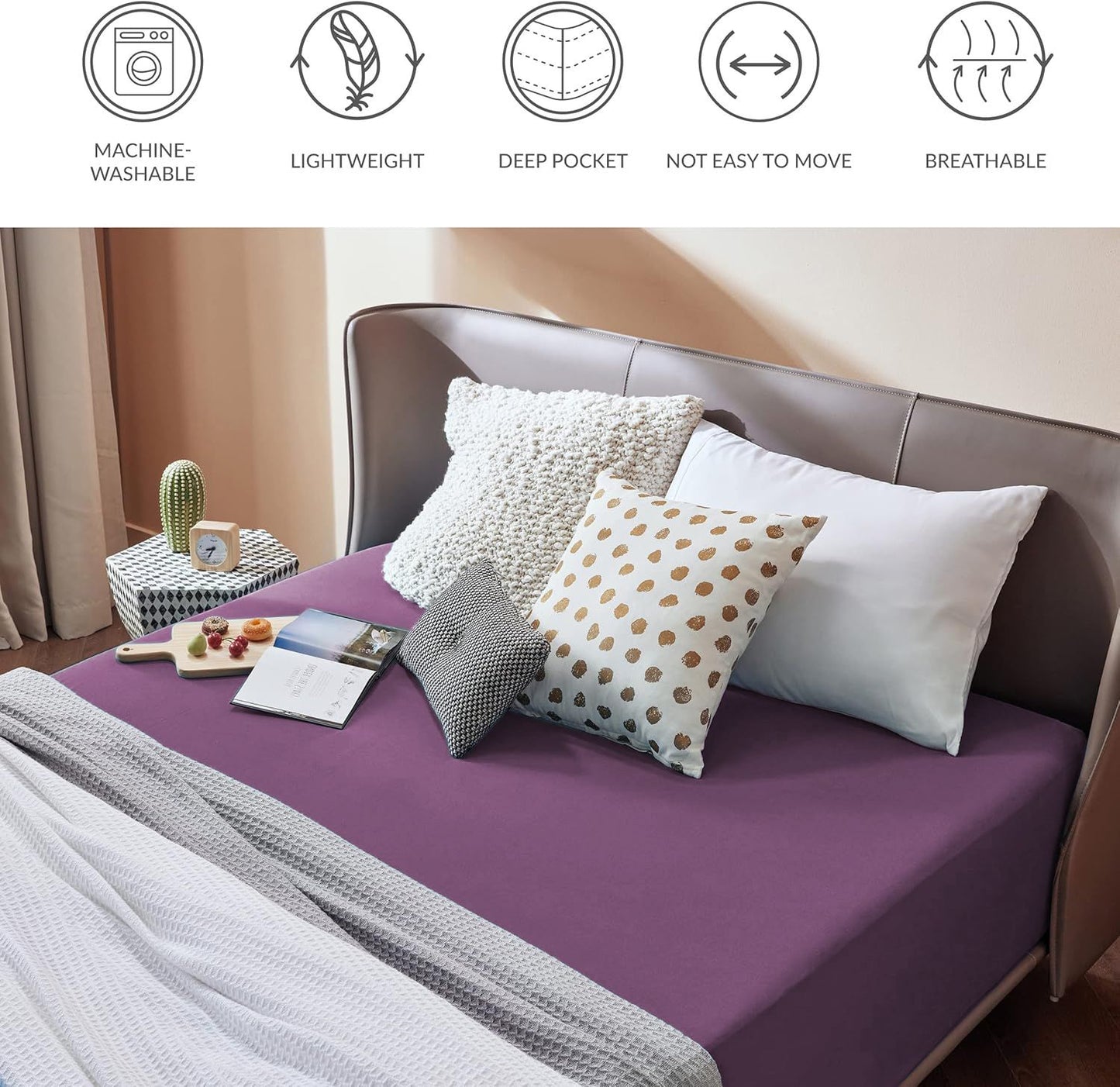 2000TC Hotel Quality Fitted Sheets - 2 Piece Fitted Sheets  -Breathable Bedding - Wrinkle, Fade, Stain Resistant- 16inch/40cm Deep Pocket Fitted Bed Sheets-Wrinkle and Fade Resistant,(Purple,Queen)
