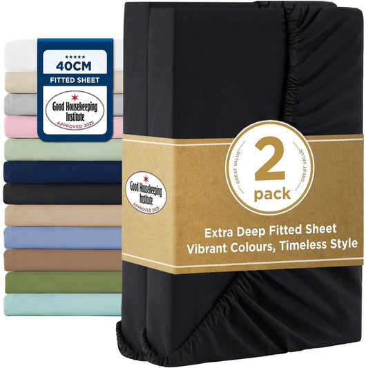 2000TC Fitted Sheet Set - black - Single