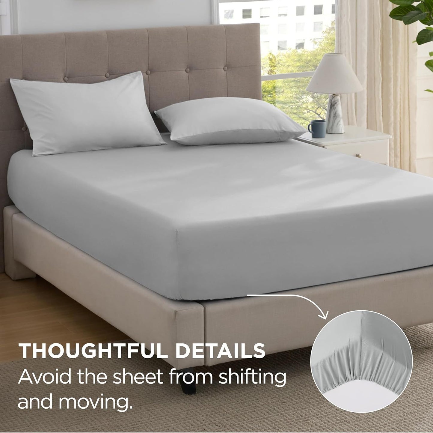 2000TC Hotel Quality Fitted Sheets - 2 Piece Fitted Sheets  -Breathable Bedding - Wrinkle, Fade, Stain Resistant- 16inch/40cm Deep Pocket Fitted Bed Sheets-Wrinkle and Fade Resistant,(Silver-gray,Single)