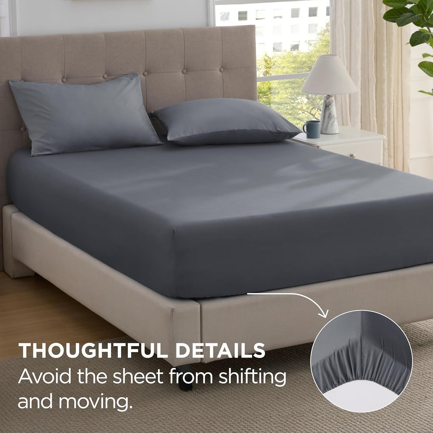 2000TC Hotel Quality Fitted Sheets - 2 Piece Fitted Sheets  -Breathable Bedding - Wrinkle, Fade, Stain Resistant- 16inch/40cm Deep Pocket Fitted Bed Sheets-Wrinkle and Fade Resistant,(Dark gray,Super King)