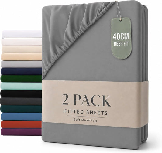 2 Piece Fitted Sheet Set - Grey Double