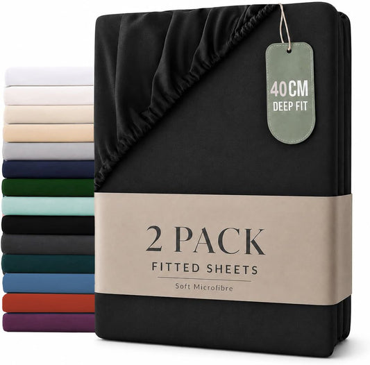 2 Piece Fitted Sheet Set - Black King Single