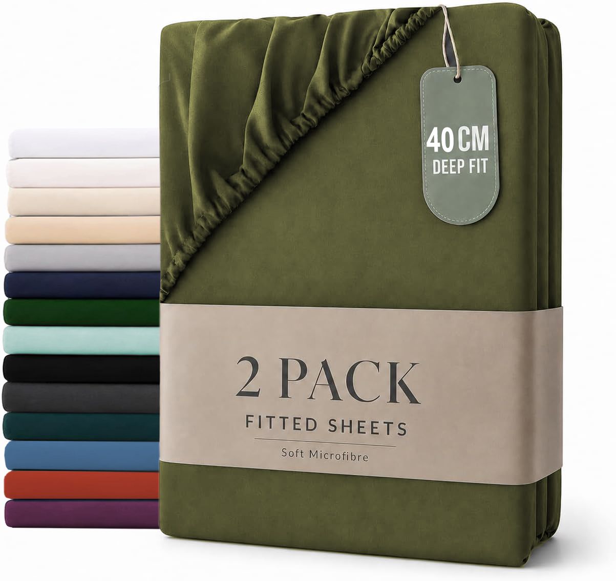 2 Piece Fitted Sheet Set - Olive Green Super King