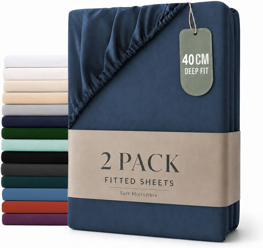2 Piece Fitted Sheet Set - Navy Super King