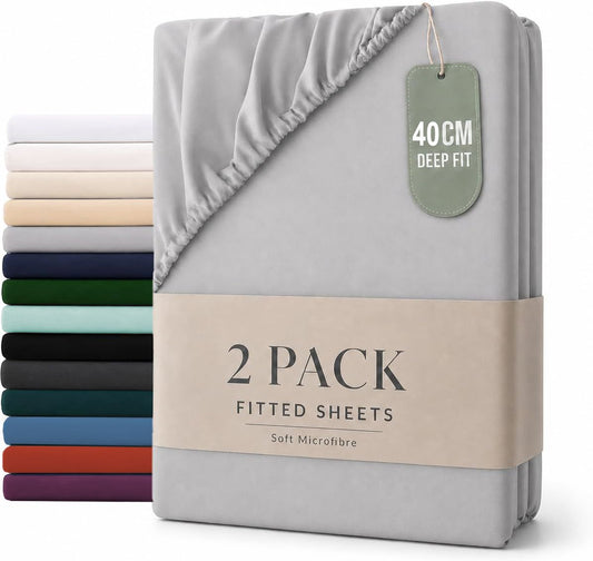 2 Piece Fitted Sheet Set - Silver Grey Super King