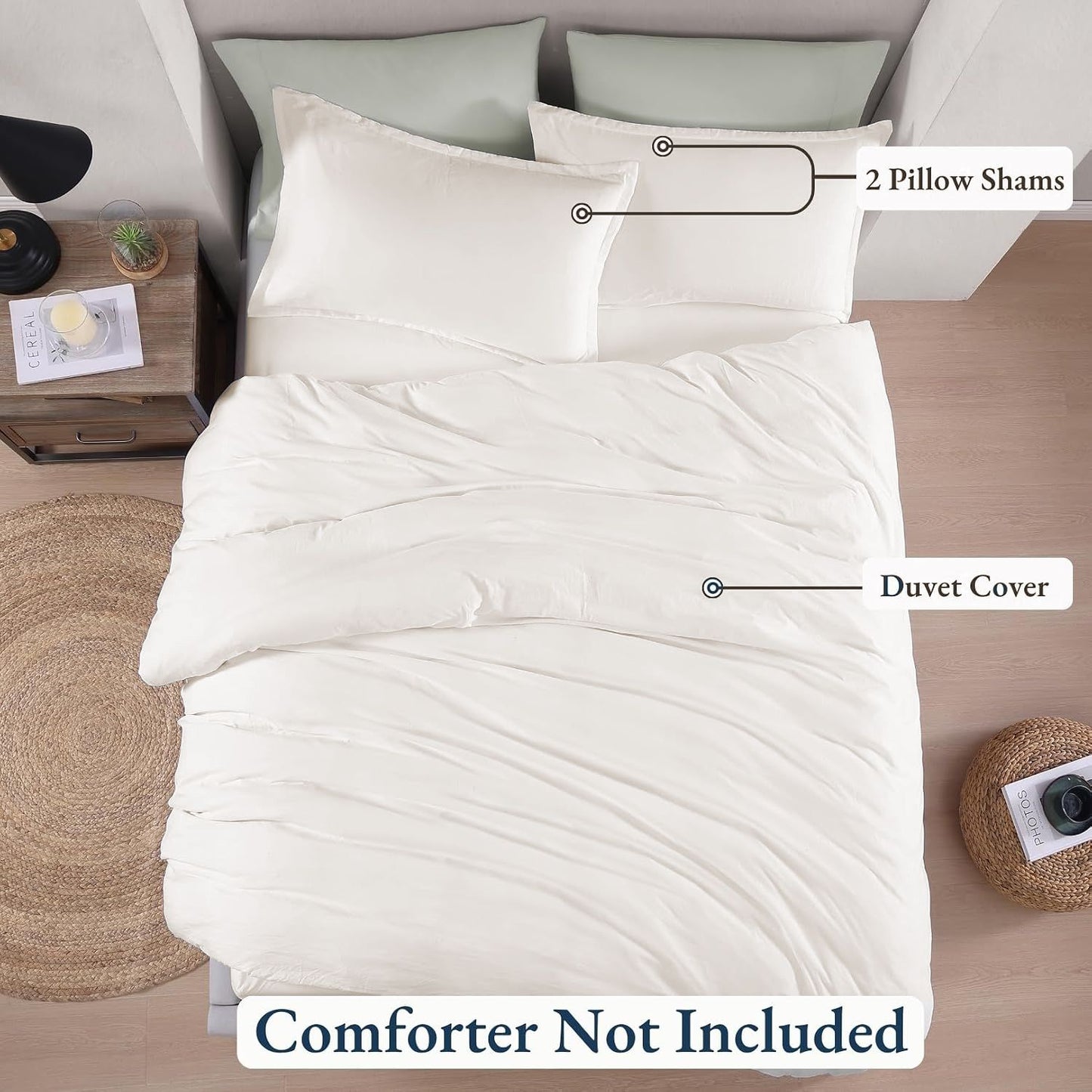 Hotel Soft Microfiber Duvet Cover Set-2000TC Quilt Cover Set & Pillowcases -1 Donna Cover Zipper Closure & 1 x Pillowcases-Breathable Bedding - Wrinkle, Fade, Stain Resistant(Raw white,Double)