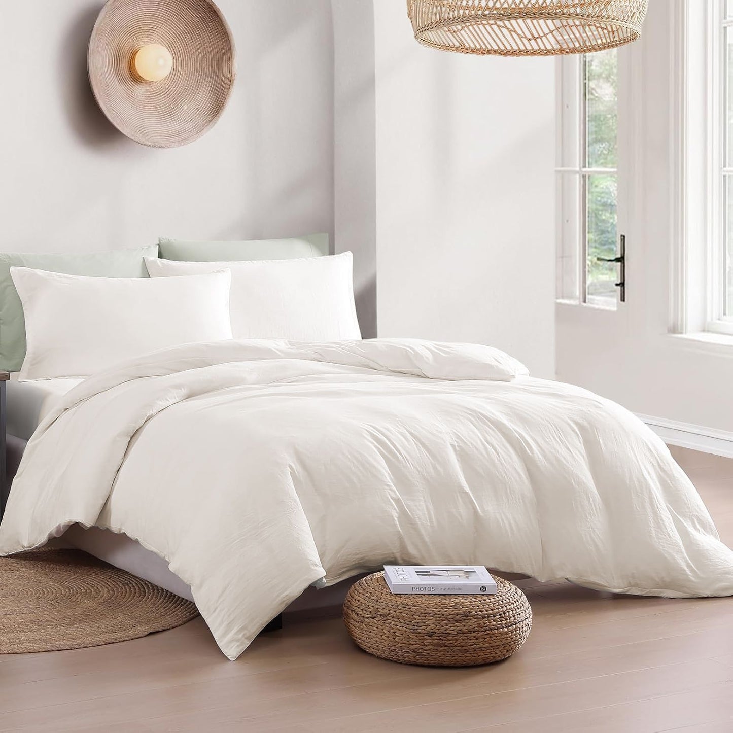 Hotel Soft Microfiber Duvet Cover Set-2000TC Quilt Cover Set & Pillowcases -1 Donna Cover Zipper Closure & 1 x Pillowcases-Breathable Bedding - Wrinkle, Fade, Stain Resistant(Raw white,Double)