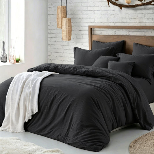 Microfibre Duvet Cover Set - black - Double