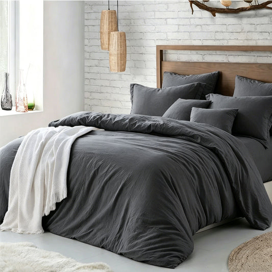 Microfibre Duvet Cover Set - gray - Double