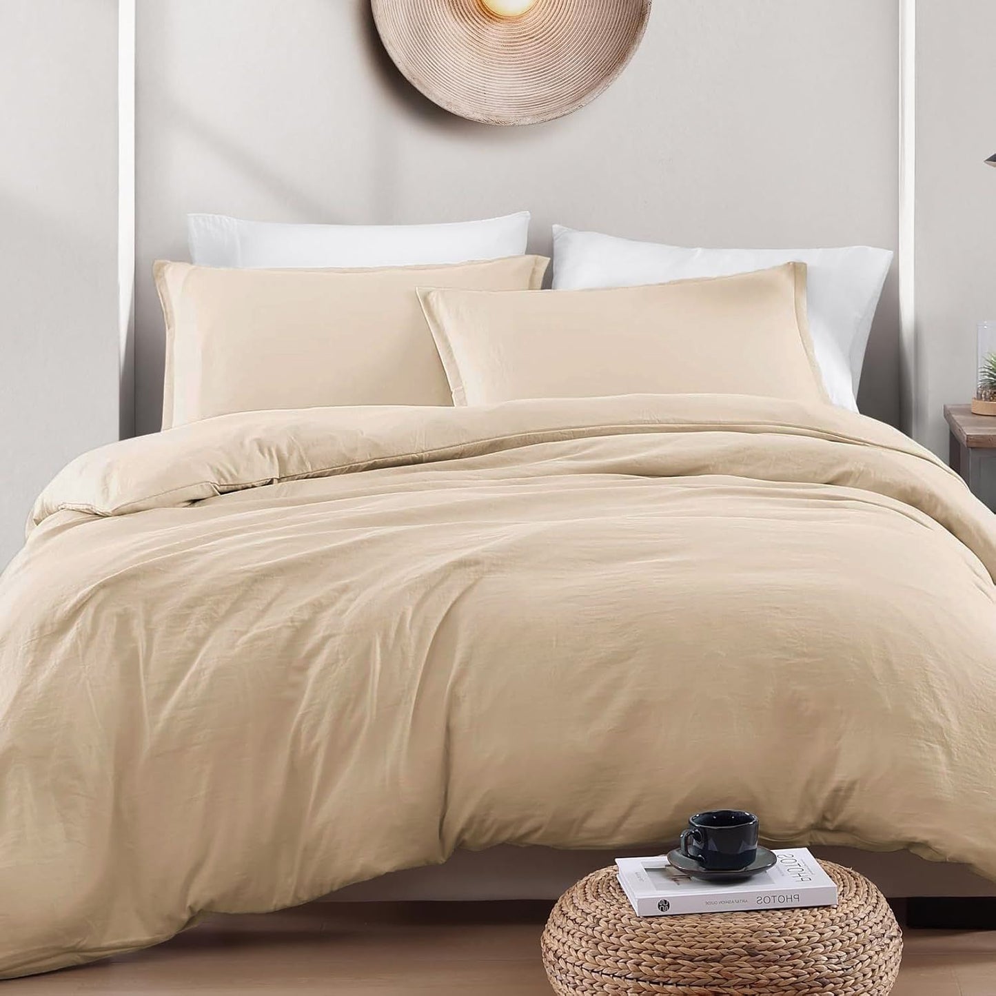 Hotel Soft Microfiber Duvet Cover Set-2000TC Quilt Cover Set & Pillowcases -1 Donna Cover Zipper Closure & 1 x Pillowcases-Breathable Bedding - Wrinkle, Fade, Stain Resistant(Camel Beige,Double)