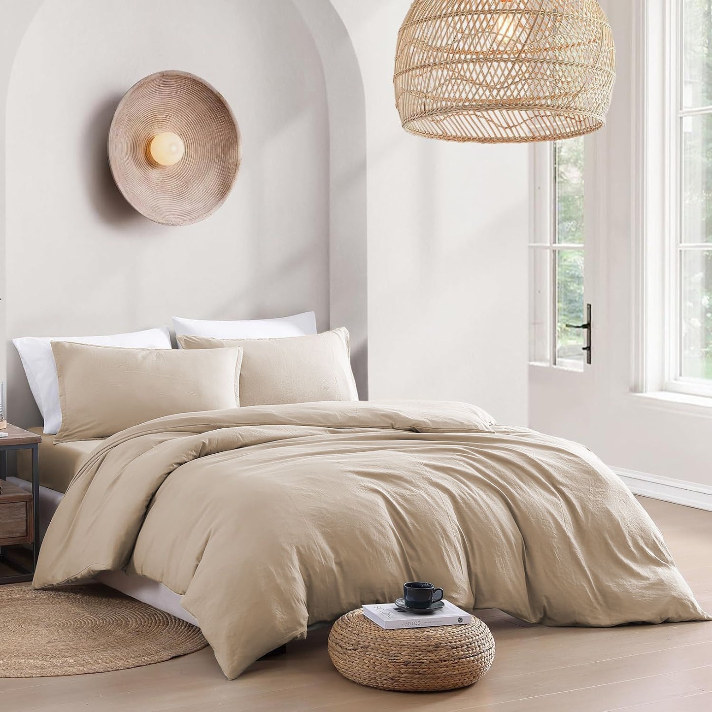 Hotel Soft Microfiber Duvet Cover Set-2000TC Quilt Cover Set & Pillowcases -1 Donna Cover Zipper Closure & 1 x Pillowcases-Breathable Bedding - Wrinkle, Fade, Stain Resistant(Camel Beige,King)