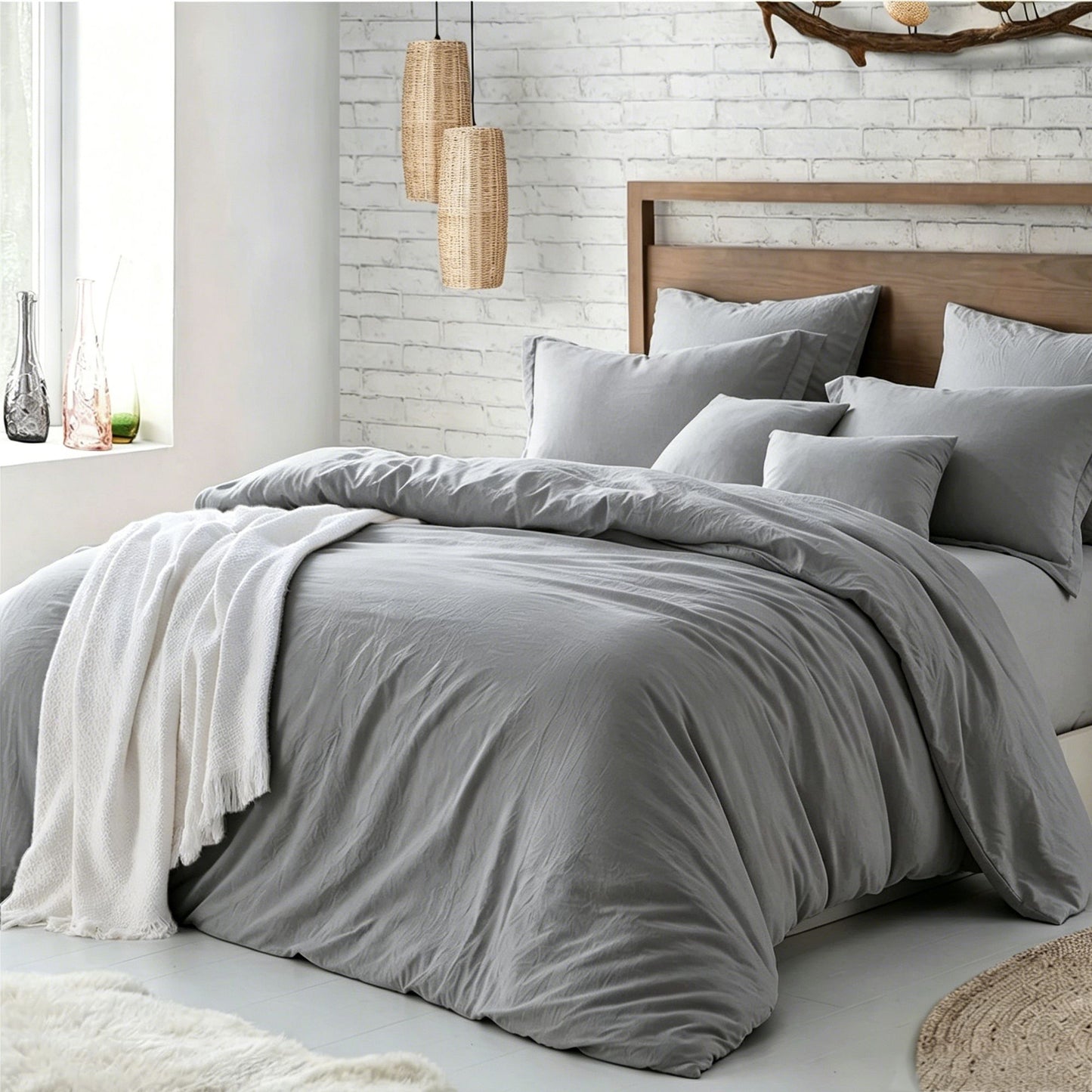 Hotel Soft Microfiber Duvet Cover Set-2000TC Quilt Cover Set & Pillowcases -1 Donna Cover Zipper Closure & 1 x Pillowcases-Breathable Bedding - Wrinkle, Fade, Stain Resistant(Grey,King Single)
